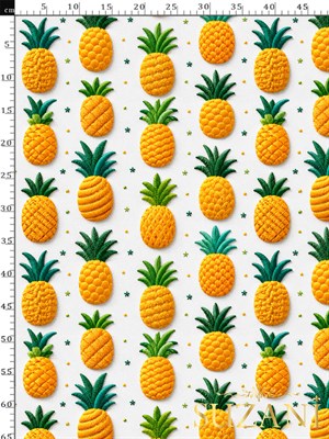 Keten Zeminli Capri Ananas Desenli Dijital Baskılı Kumaş