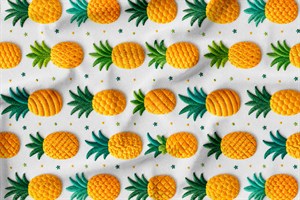 Keten Zeminli Capri Ananas Desenli Dijital Baskılı Kumaş
