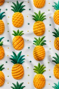 Keten Zeminli Capri Ananas Desenli Dijital Baskılı Kumaş