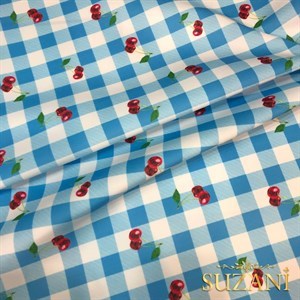 Kiraz Pötikare Desenli Dijital Baskılı Kumaş