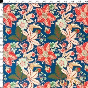 Kırmızı Çiçek Desenli Dijital Baskılı Kumaş