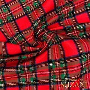 Kırmızı Ekose Desenli Dijital Baskılı Kumaş