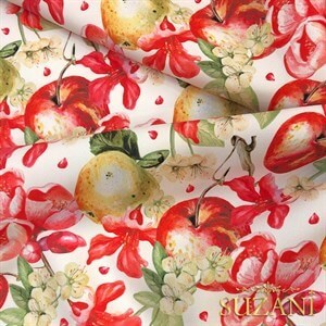 Kırmızı Elma Desenli Dijital Baskılı Kumaş