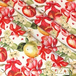 Kırmızı Elma Desenli Dijital Baskılı Kumaş