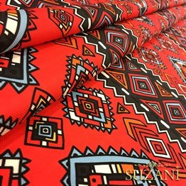 Kırmızı Etnik Desenli Kumaş