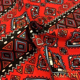 Kırmızı Etnik Desenli Kumaş