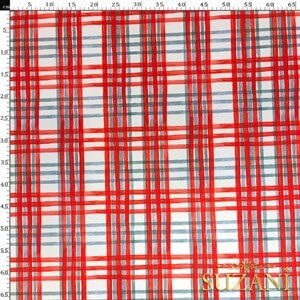Kırmızı Gri Ekose Desenli Dijital Baskılı Kumaş