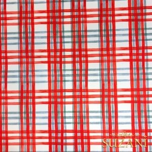 Kırmızı Gri Ekose Desenli Dijital Baskılı Kumaş