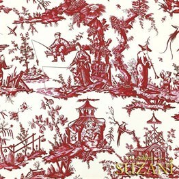 Kırmızı Japon Çini Desenli Dijital Baskılı Kumaş