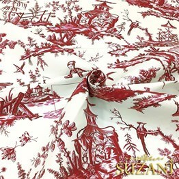 Kırmızı Japon Çini Desenli Dijital Baskılı Kumaş