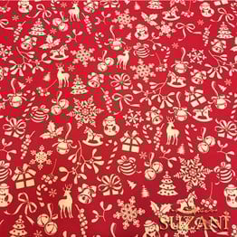 Kırmızı Küçük Figürlü Yılbaşı Desenli Kumaş