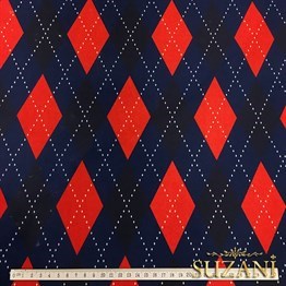 Kırmızı Lacivert Baklava Kazak Desenli Kumaş