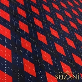 Kırmızı Lacivert Baklava Kazak Desenli Kumaş