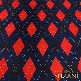 Kırmızı Lacivert Baklava Kazak Desenli Kumaş