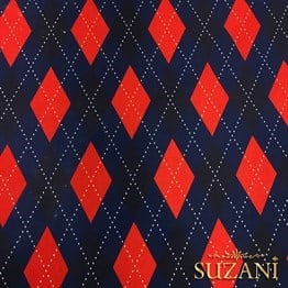 Kırmızı Lacivert Baklava Kazak Desenli Kumaş