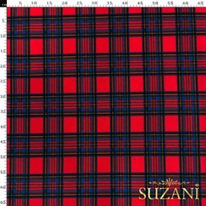 Kırmızı Mavi Ekose Desenli Dijital Baskılı Kumaş