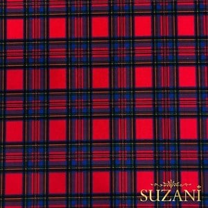 Kırmızı Mavi Ekose Desenli Dijital Baskılı Kumaş