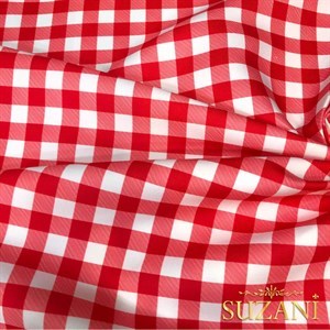 Kırmızı Pötikare Desenli Dijital Baskılı Kumaş