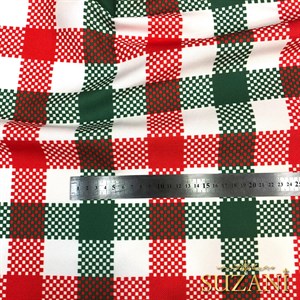 Kırmızı Yeşil Damalı Dijital Baskılı Kumaş