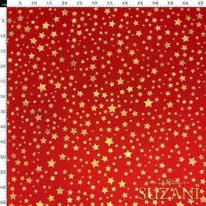 Kırmızı Zemin Gold Yıldız Desenli Dijital Baskılı Kumaş
