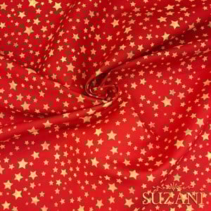 Kırmızı Zemin Gold Yıldız Desenli Dijital Baskılı Kumaş