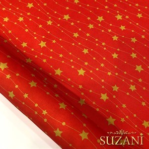 Kırmızı Zemin Gold Yıldızlı Dijital Baskılı Kumaş
