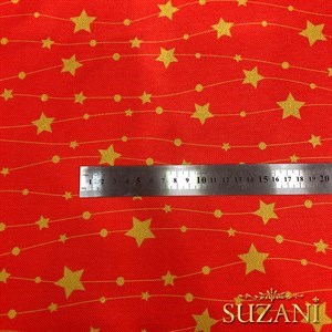 Kırmızı Zemin Gold Yıldızlı Dijital Baskılı Kumaş