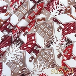 Kış Evleri Desenli Dijital Baskılı Kumaş