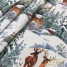 Kış Manzarası Desenli Dijital Baskılı Kumaş