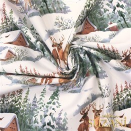 Kış Manzarası Desenli Dijital Baskılı Kumaş
