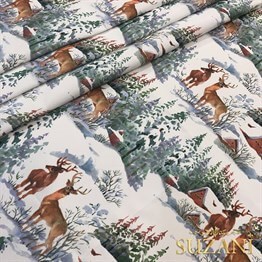 Kış Manzarası Desenli Dijital Baskılı Kumaş