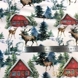 Kış Ormanı Desenli Dijital Baskılı Kumaş