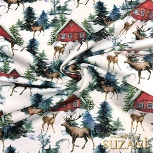 Kış Ormanı Desenli Dijital Baskılı Kumaş