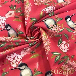 Koyu Pembe Saka Kuşu Dijital Baskılı Kumaş