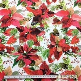 Kozalaklı Pembe Çiçekli Kumaş