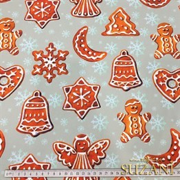 Kurabiyeli Kar Tanecikli Yılbaşı Desenli Kumaş