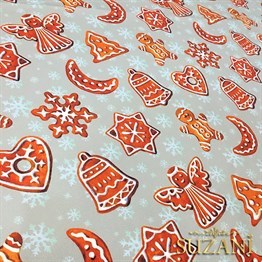 Kurabiyeli Kar Tanecikli Yılbaşı Desenli Kumaş