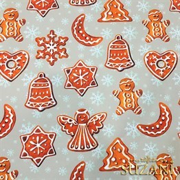 Kurabiyeli Kar Tanecikli Yılbaşı Desenli Kumaş