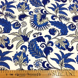 Lacivert Beyaz Çiçekli Batik Desenli Kumaş