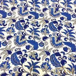 Lacivert Beyaz Çiçekli Batik Desenli Kumaş