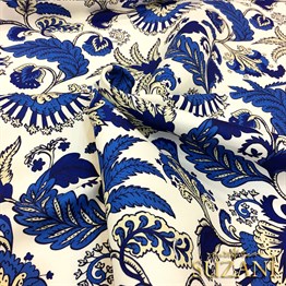 Lacivert Beyaz Çiçekli Batik Desenli Kumaş