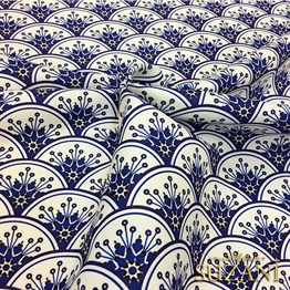 Lacivert Beyaz Vintage Taç Desenli Kumaş