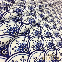 Lacivert Beyaz Vintage Taç Desenli Kumaş