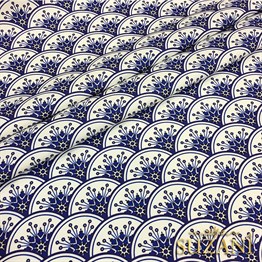 Lacivert Beyaz Vintage Taç Desenli Kumaş