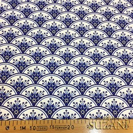 Lacivert Beyaz Vintage Taç Desenli Kumaş