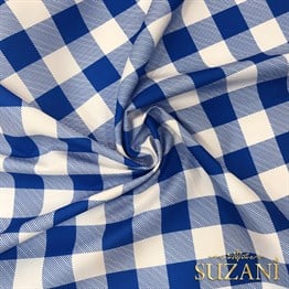 Lacivert Büyük Pötikare Desenli Dijital Baskılı Kumaş