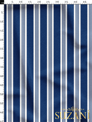 Lacivert Çizgili Desenli Dijital Baskılı Kumaş