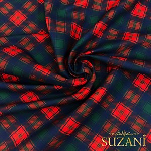 Lacivert Diagonal Ekose Desenli Dijital Baskılı Kumaş