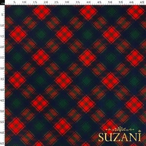 Lacivert Diagonal Ekose Desenli Dijital Baskılı Kumaş