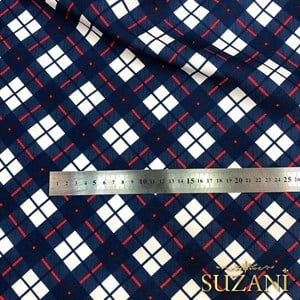 Lacivert Kareli Dijital Baskılı Kumaş